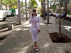 Naughty Lada Flashes Her See-Through Dress in Public - No Panties!