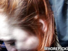 Cash exchange ends with redhead street babe giving blowjob