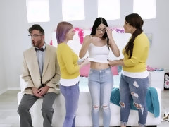 Brunette college girl gives a blowjob to her professor