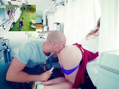 Horny girl is being fucked from behind by a bald dude