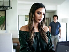 Two men with big dicks are fucking with a very slutty brunette Gianna Dior