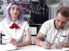 Purple-haired girlfriend Mia Cheers likes double penetration so much