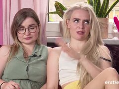Cute German lesbians cum from fingering and dildos
