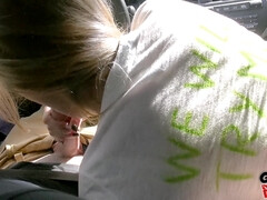 Leie, Amerikanisch, Blasen, Braunhaarige, Schwanz, Im freien, Piercing, Titten