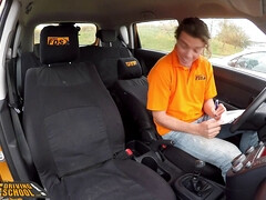 Amaris gets her natural boobs drilled in a fake driving lesson
