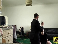 Submissive teen gags throating cock