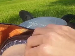 Martin masturbates his semi-hard cock to cum outside