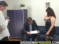 Granny-threesome, old-pussy, big-tits-mature