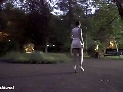 Jeny Smith tests her new suit. Flashing in public