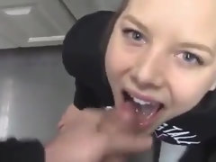 Crazy teenage gilrfriend gargling in a public shop