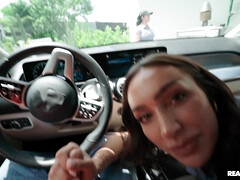 Sisi Rose is sucking cock in the car