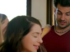 お尻, フェラチオ, 茶髪の, ヨーロピアン, 女 人男 人, 彼女, キッチン, 妻
