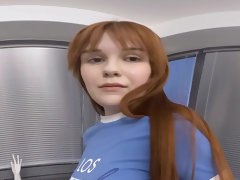 Redhead cutie Sweet Angelina shows naked beauty of her natural juicy tits as well as her clean shaved pussy
