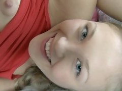 Blonde amateur pushes dildo in her extremely wet vagina