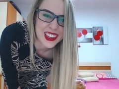 素人, ブロンド, 気狂い, 眼鏡, 手コキする, オナニー, 剃毛, 一人