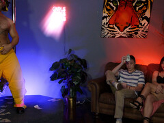 Latino hunk fucking a busty brunette in front of a cuck