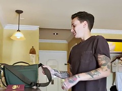 Trans boy with pussy kissing real lez in amateur BTS video