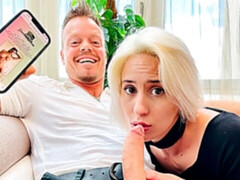 Lusty blonde in stockings Amy Douxxx fucked by huge dick