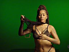 Black Ebony Bombshell with Braids Strips Totally Naked for Seductive Tease Before Exploding into Hardcore Solo P