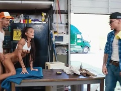 Hot Threesome with Ryan Reid & Victor Ray - Big Tits Blonde Brunette Fuck at Truckstop