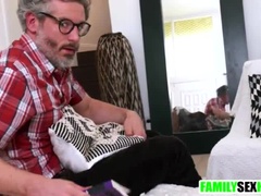 Stepdaughter Lexi Sample Teases Stepdad Mike Mancini with Shaved Pussy and Pierced Nipples