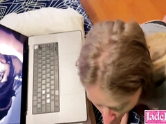 Amateur Couple Watching Porn While Wife Sucking Dick 5 Min