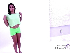 Cute darkhaired babe slips knob deep her throat at audition