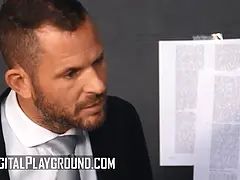 Desperate for a new sexual adventure, Desiree Dulce cloned herself and takes on a huge cock in bed