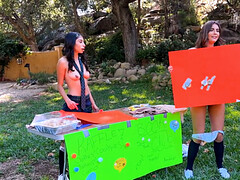 18, 茶髪の, ティーン, 三人, オッパイの