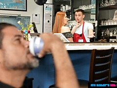 Grote kont, Grote lul, Pijpbeurt, Hondjeshouding, Natuurlijke tieten, Gezichtspunt, Roodharige vrouw, Tieten likken