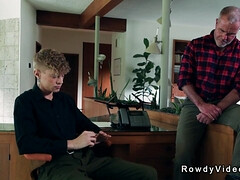 Old man anal fucks young stepbrother