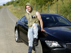 Horny petite granny sucks dude long dick at empty road