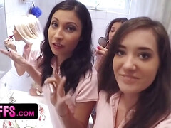 Sorority chicks go nasty on their fresh addition and make her deepthroat a glass vibrator