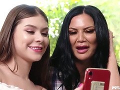 Stepmom Winter Jade & Jasmine Jae share their big full-titted lesbian playmates