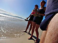 Young MILFs Flash Big Cock Bulge in Public Beach Flash