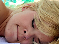 18, ビキニ, ブロンド, バック, キス, オナニー, アウトドア, 水着