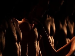 Kathy Anderson lays two studs back and sucks their cocks