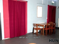 Watch Dine &dash Cuckold Steve Q get naughty with their kinky blonde wife in the toilet