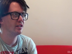 sexy brunette slut gives head to a nerd