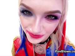 Cosplay Harley milks dick hands free