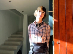 Fit alt babe taking off her outfit and starts masturbating