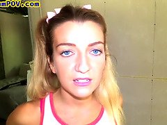 Stepdaughter with pigtails deepthroats taboo shaft POV-style before getting fucked hard by stepdad