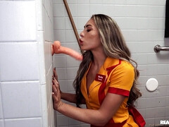 Mackenzie Mace is sucking dildo in the toilet