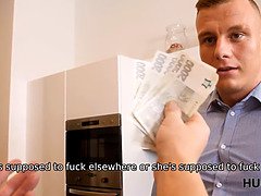 Blondine, Blasen, Betrug, Europäisch, Geld, Pov, Realität, Strümpfe