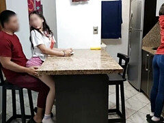 Hot Latina Pink Rides Step Uncle's Legs - Wet Pussy Rubbing Action