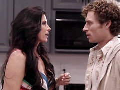 Slender housewife copulates with stepson in the kitchen