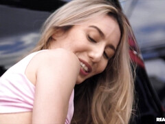 Sweet Sophia rides Jmac' big cock on the ground