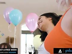 Girlsway - horny beauties surprise phat ass white girl Whitney Wright with cruel strap-on gangbang