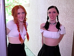 18, フェラチオ, 大学生, Hd, 赤毛, フェラする, ティーン, 三人