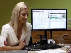 Blonde stays in young man's office to hook up